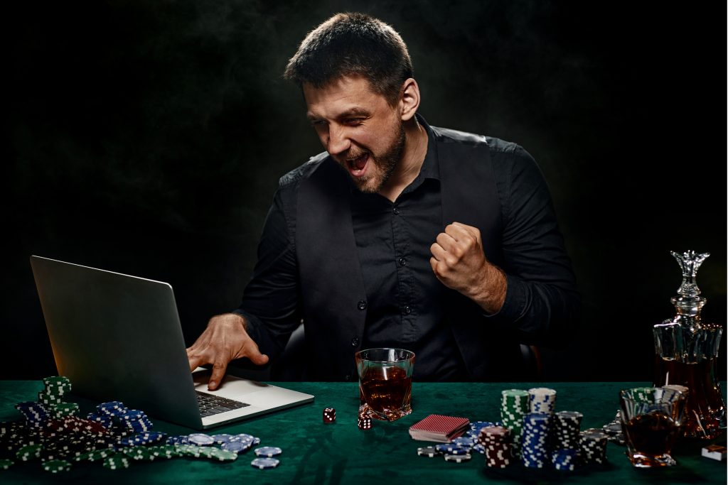 Bearded Online Casino Player Man Celebrating Victory